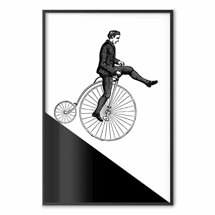 Cyclist - black and white composition with a man on a unicycle