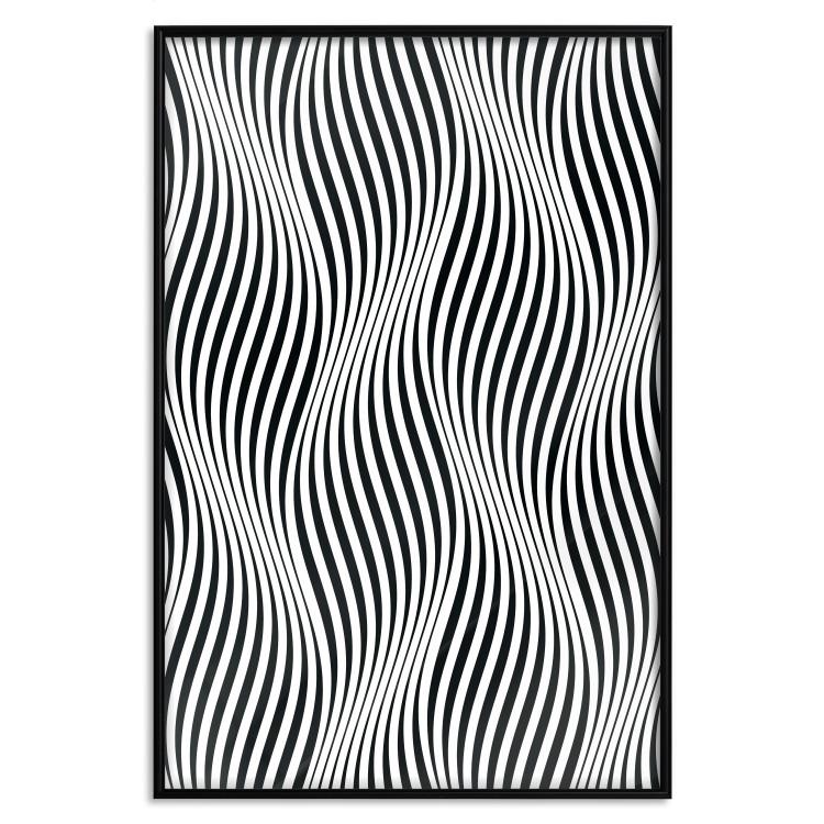 Poster Optical art - black and white composition with waves creating a 3D illusion
