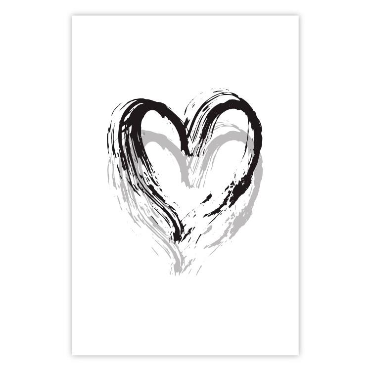Poster Painted heart - simple black and white composition with a love symbol