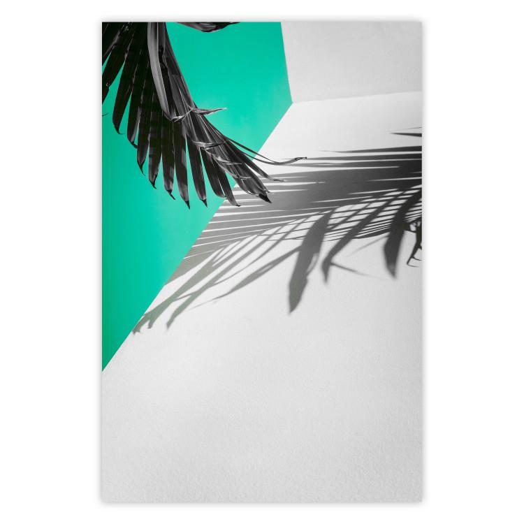 Poster Twig shadow - geometric abstraction with a palm leaf and green hue