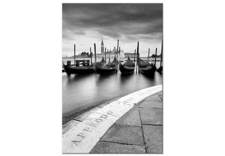Canvas Print City by the Water (1-part) - Boats in Black and White Photograph