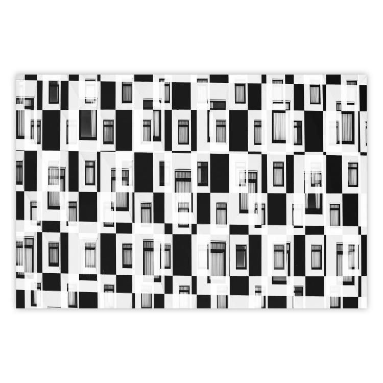 Poster Abstract windows - black and white geometric abstraction in rectangles