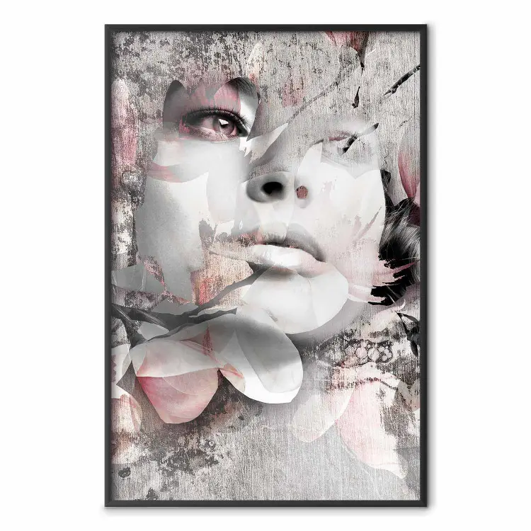 Thoughtful Woman - abstraction with a woman's face and pink flowers