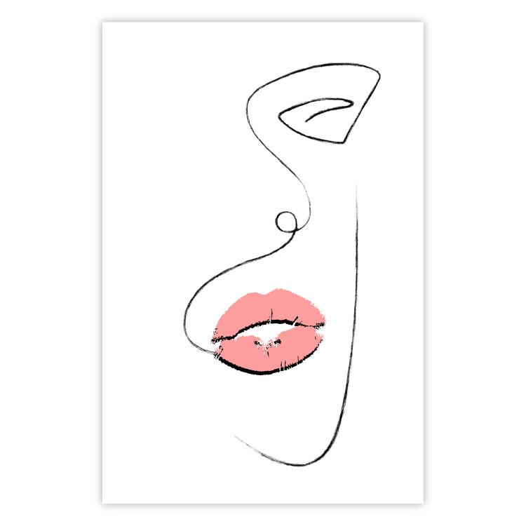 Poster Full Lips - black and white composition with a woman's face and pink lipstick