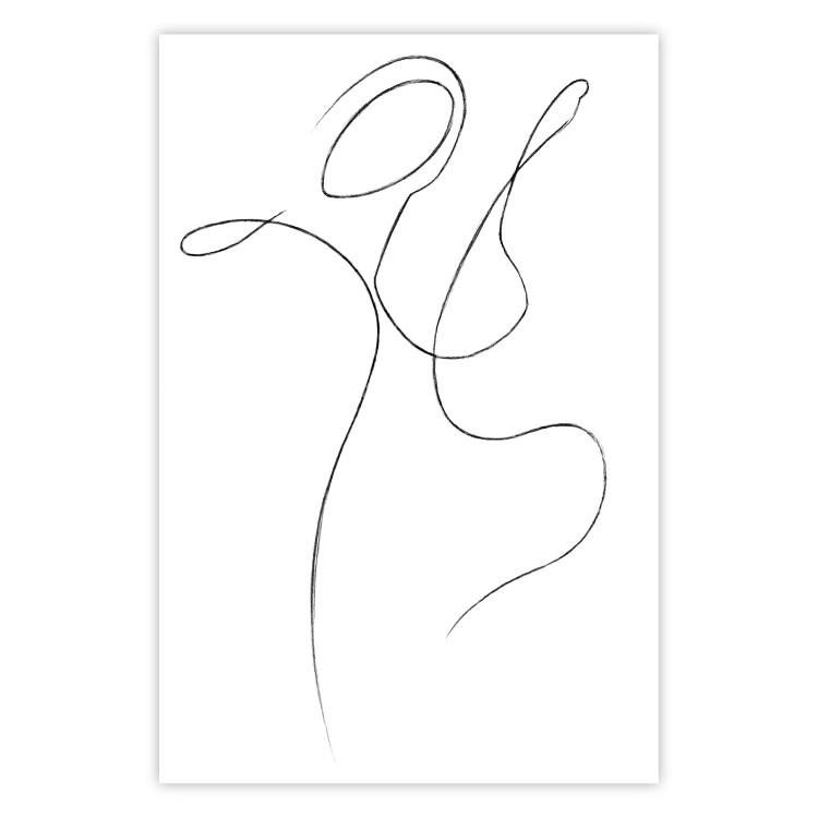 Poster Dance - black and white delicate line art with the outline of a human silhouette