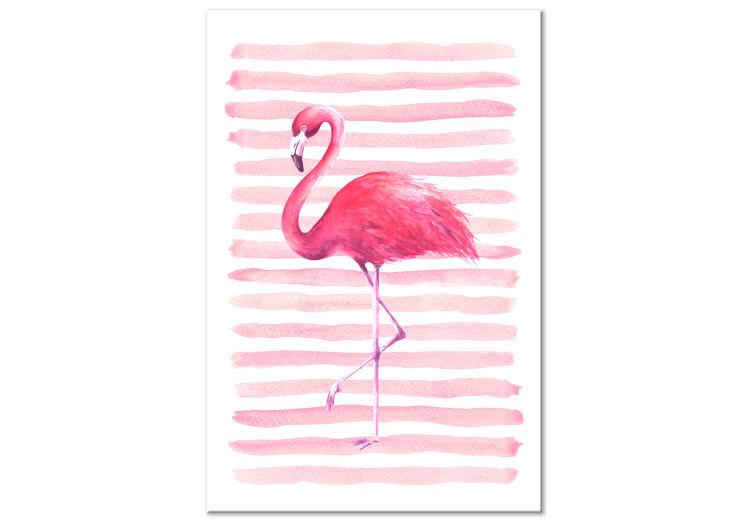 Canvas Print Flamingo in Pink Style (1-part) - Bird Against Bold Stripes