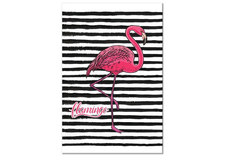 Canvas Print Bird of Youth (1-part) - Flamingo Against Black and White Stripes