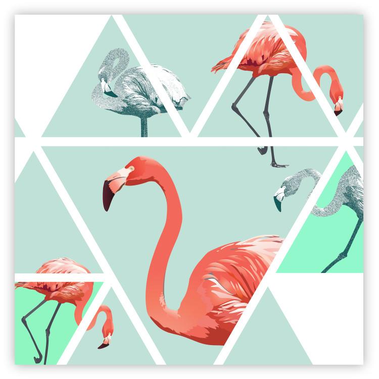 Poster Geometric Flamingos - square - composition with pink birds and triangles
