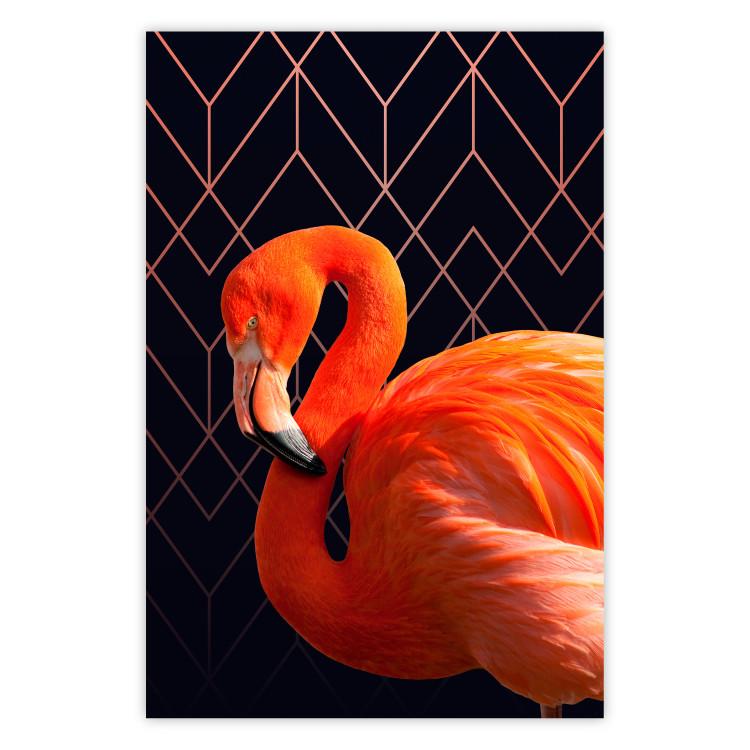 Poster Flamingo Solo - composition with an orange bird on a geometric background