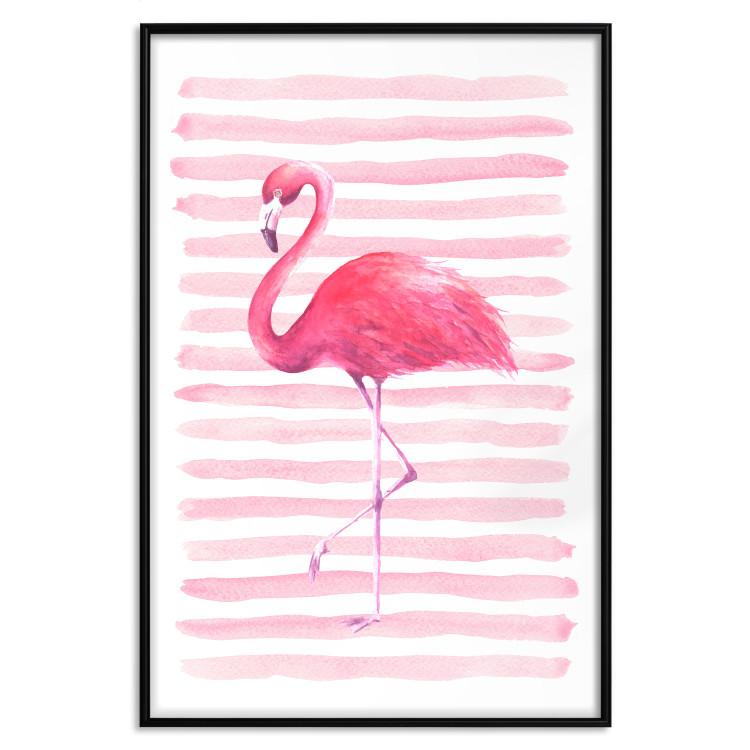 Poster Flamingo and Stripes - composition with a pink bird on a background of horizontal stripes