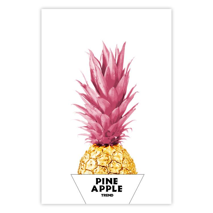 Poster Golden Pineapple - composition with a tropical fruit with pink leaves