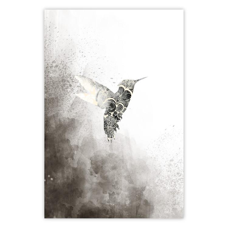 Poster Ethnic Hummingbird - abstraction with a bird in shades of gray