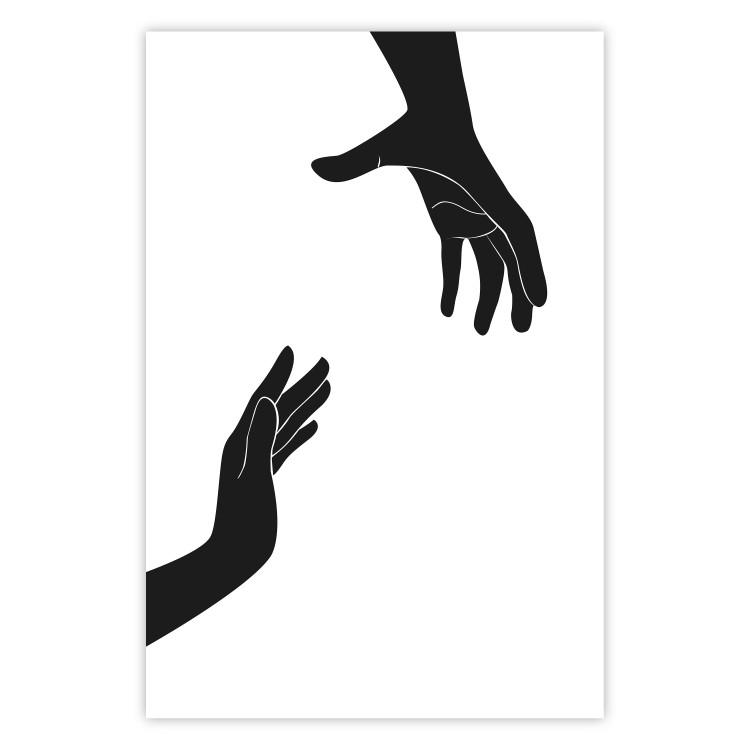 Poster Helping Hand - black and white composition with hands on a uniform background
