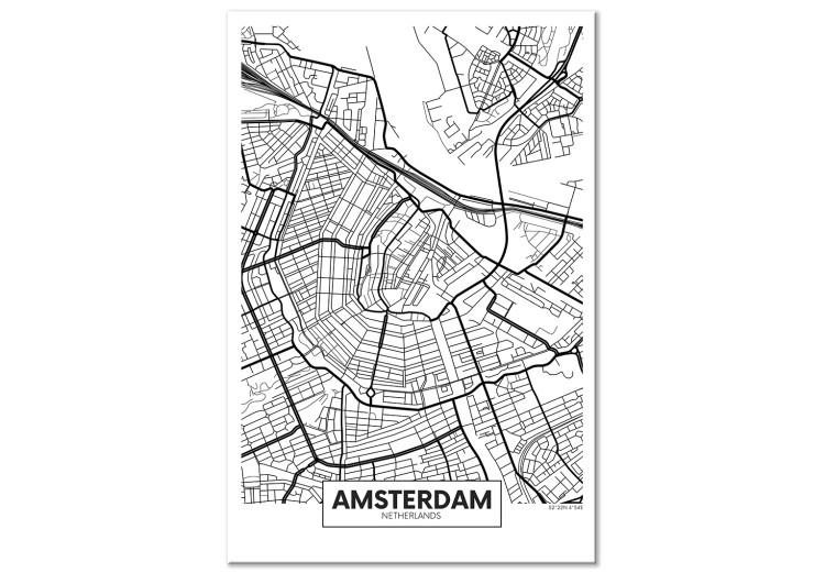 Canvas Print Amsterdam streets - black and white linear map of a Dutch city