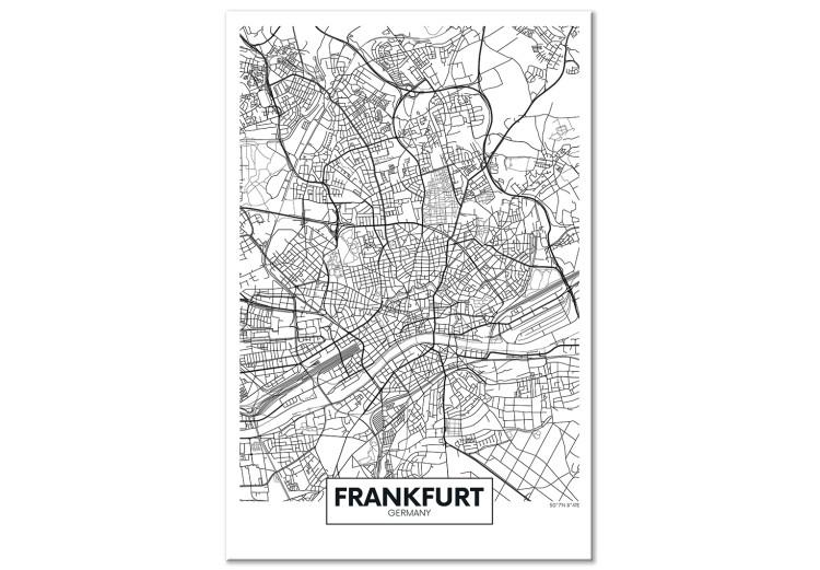 Canvas Print Frankfurt streets - black and white linear map of the German city