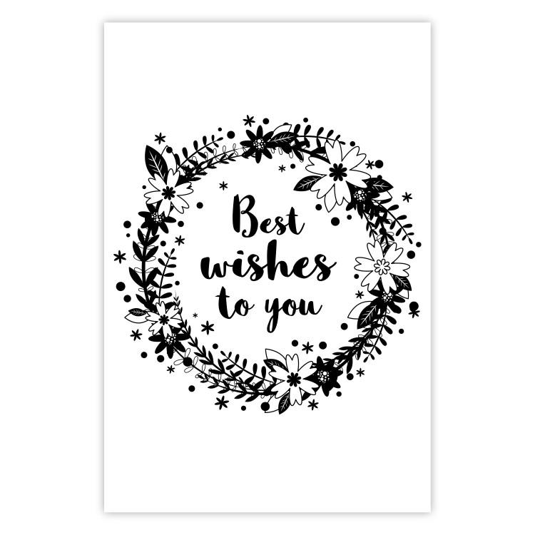 Poster Best wishes to you - black and white illustration with plants and texts