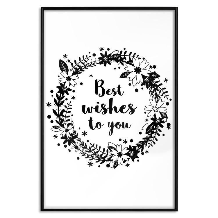 Poster Best wishes to you - black and white illustration with plants and texts