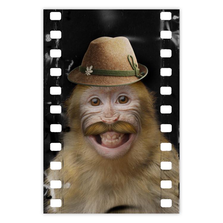 Poster Monkey in a Hat - smiling monkey with mustaches in a cinematic shot