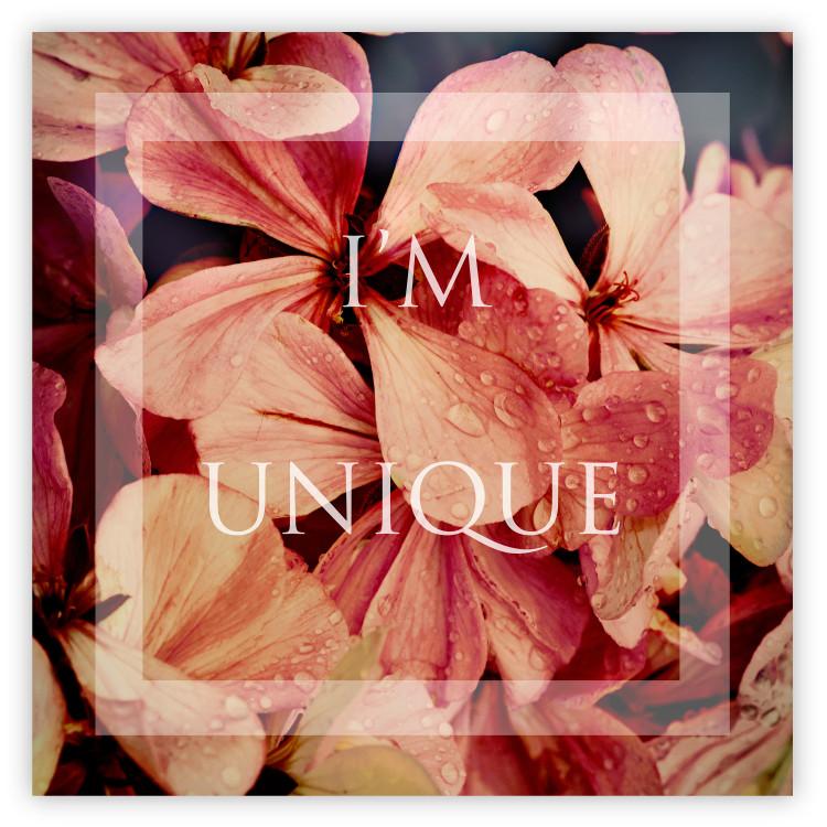 Poster I'm unique (square) - colorful flowers and decorative white text in a frame