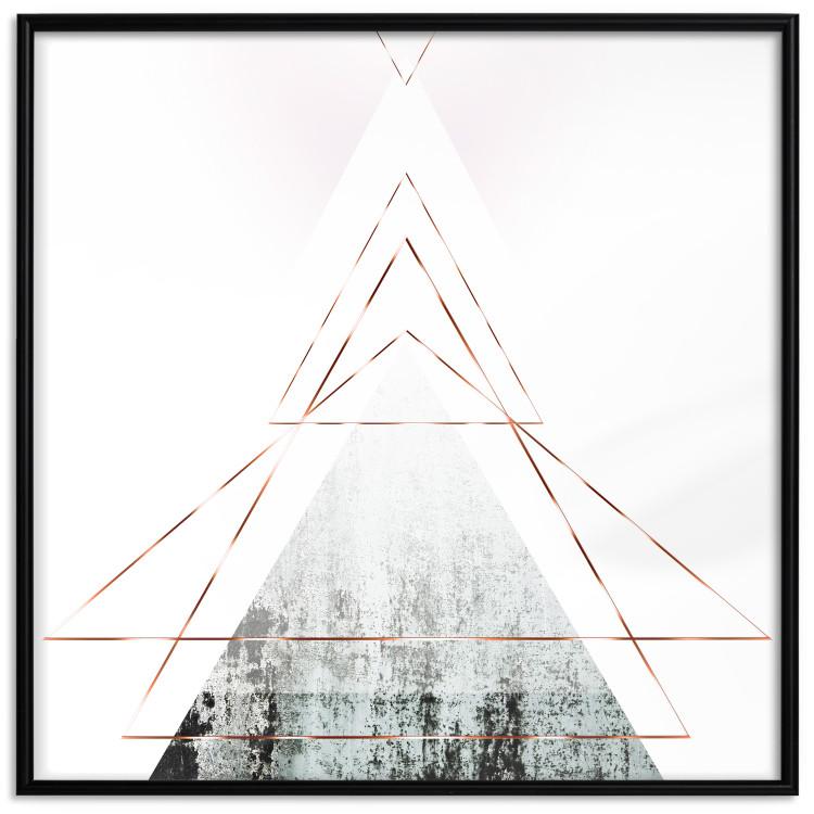 Poster Geometric abstraction (square) - composition in triangles with a touch of gold