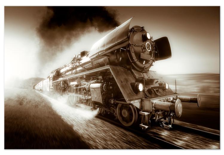 Canvas Print Train in the Whirlwind of Speed (1-part) - Vehicle in Sepia and Smoke