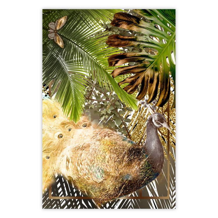 Poster Golden Peacock - composition with an elegant bird among tropical leaves