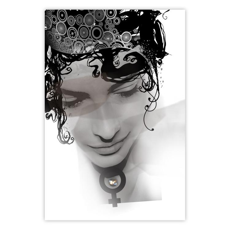 Poster Feminine Beauty - black and white abstraction with a woman's face and patterns