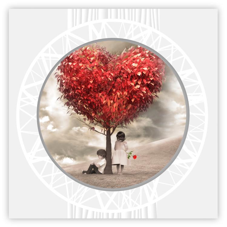 Poster Children under the tree (square) - leaves forming a heart shape