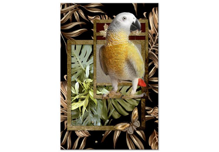 Canvas Print Bird of Jungle Paradise (1-part) - Parrot Against Leaves and Butterfly