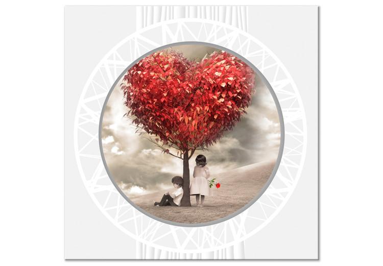 Canvas Print Tree of Love (1-part) - People Silhouette Under Red Leaves