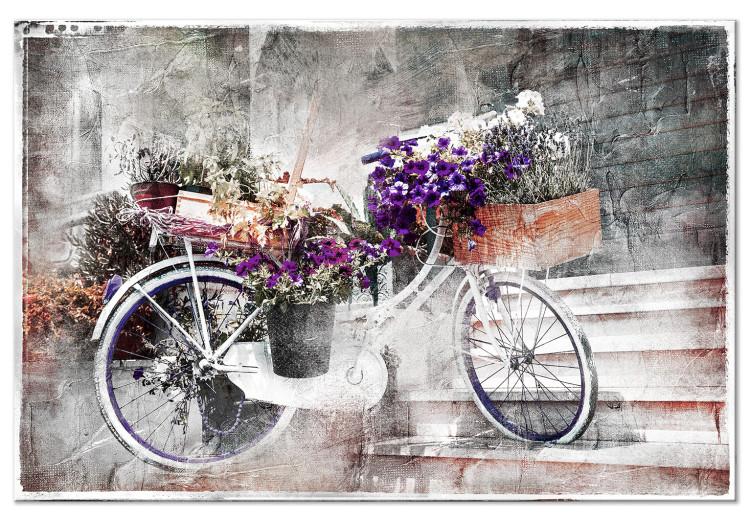 Canvas Print Flowery Street (1-part) - Bicycle in Shabby Chic Style Under Stairs