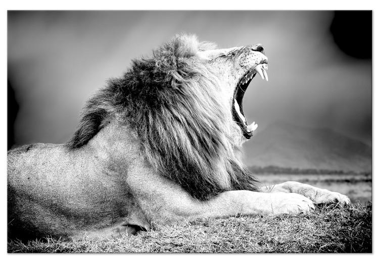 Canvas Print Strength of Lion's Roar (1-part) - Predatory Animal in Black and White