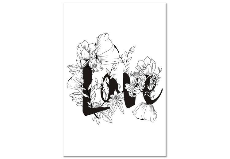Canvas Print Blooming love - Love inscription surrounded by flowers in line art