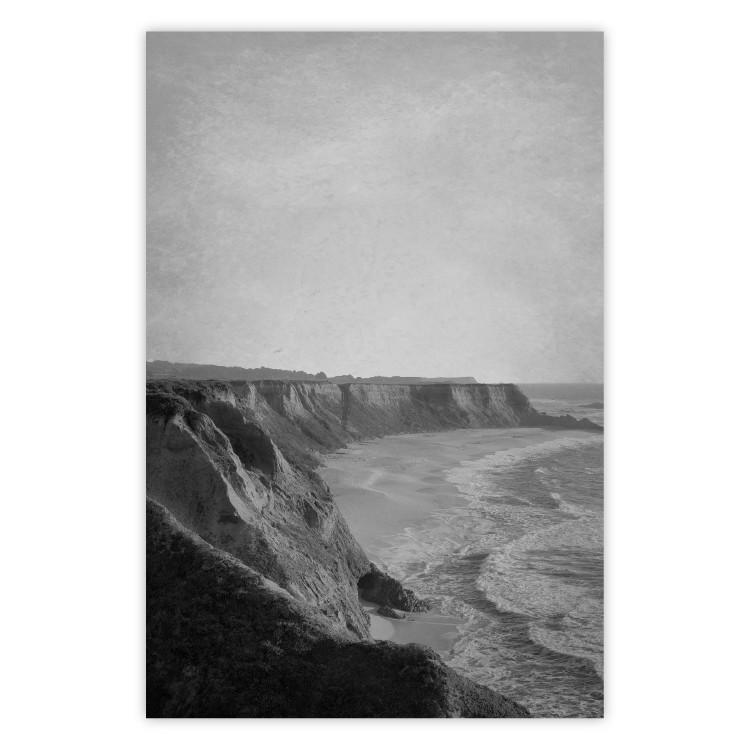 Poster Seaside Cliff - black and white seascape with rocky coastline