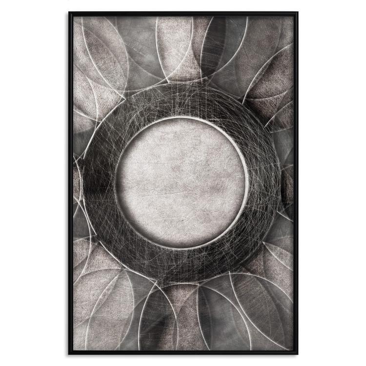 Poster Scratched Metal - black and white abstract geometric composition