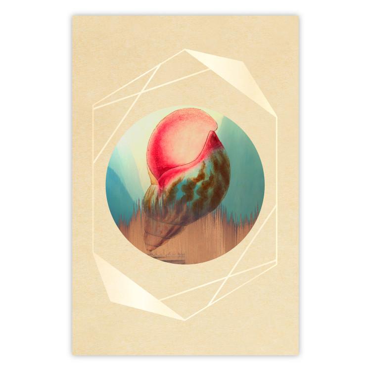 Poster Colorful Shell - colorful snail shell on a geometric beige background