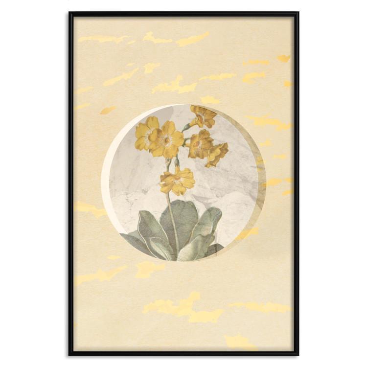 Poster Flower in Circle - plant composition on a background in shades of yellow and gold