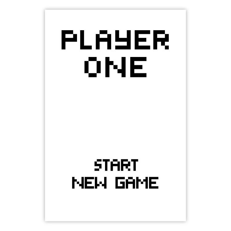 Poster Start new game - black and white simple composition with English texts