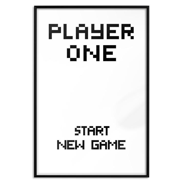 Poster Start new game - black and white simple composition with English texts