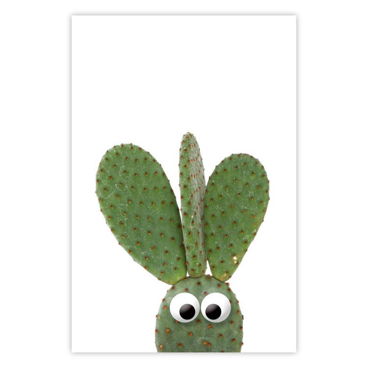 Poster Eared Cactus - funny green plant with eyes on a solid background