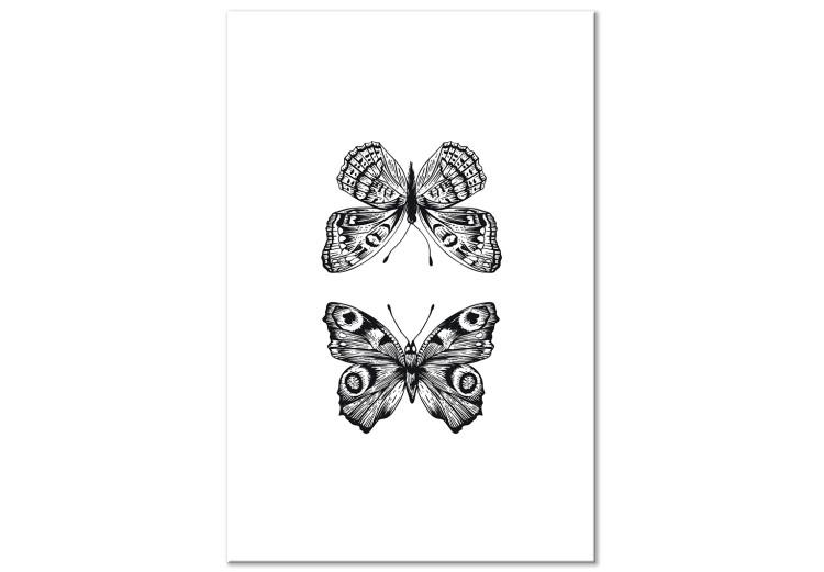 Canvas Print Butterflies in love - two black and white butterflies in line art