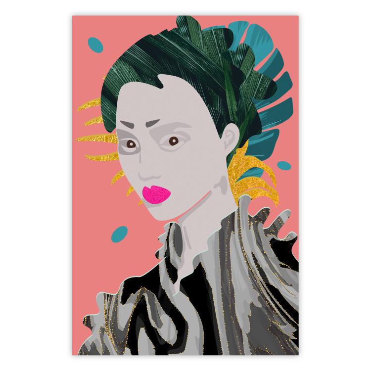 Poster Asian Style - abstraction with a woman's portrait on a salmon background
