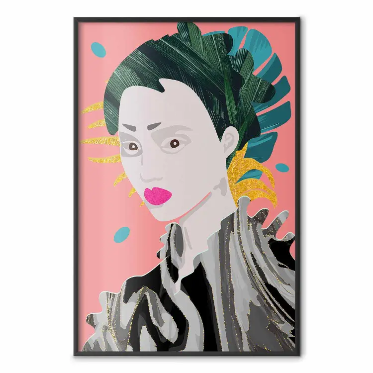 Asian Style - abstraction with a woman's portrait on a salmon background