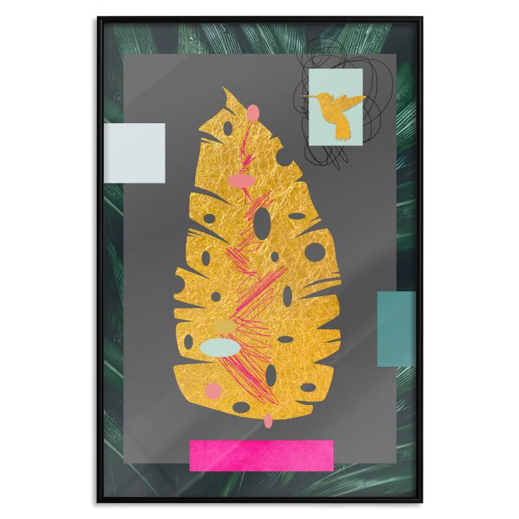 Poster Golden Leaf - colorful abstract composition with a plant motif