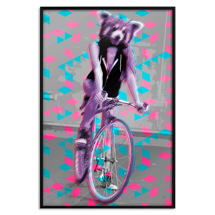 Poster Woman-Monkey on a Bike - geometric abstraction with an animal motif