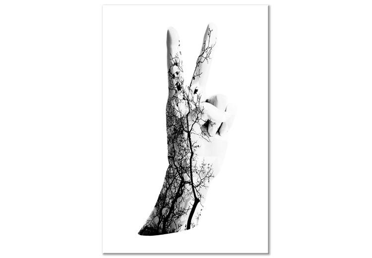 Canvas Print Artist's Hand (1-part) - Black and White Tree with Victory Sign