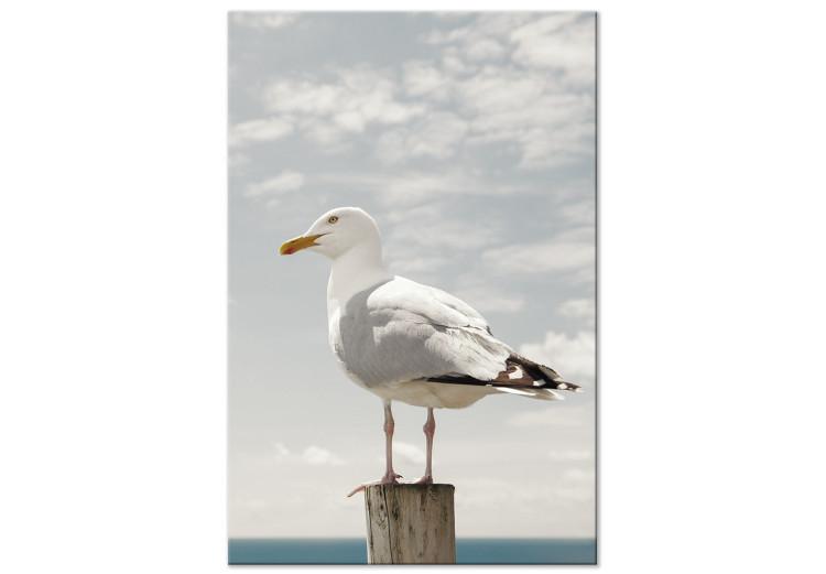Canvas Print Watching Bird (1-part) - Seagull Against Sea and Cloudy Sky