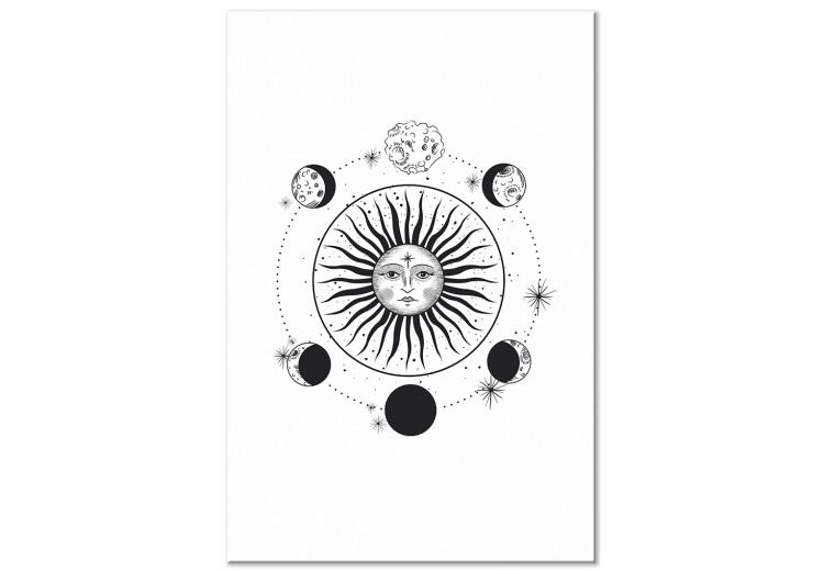 Canvas Print Moon Around the Sun (1-part) - Black and White Graphic Motif