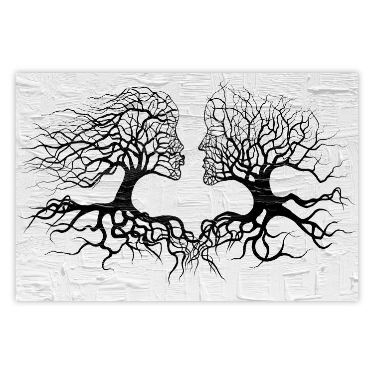 Poster Kiss of the Wind - black and white romantic abstraction with trees