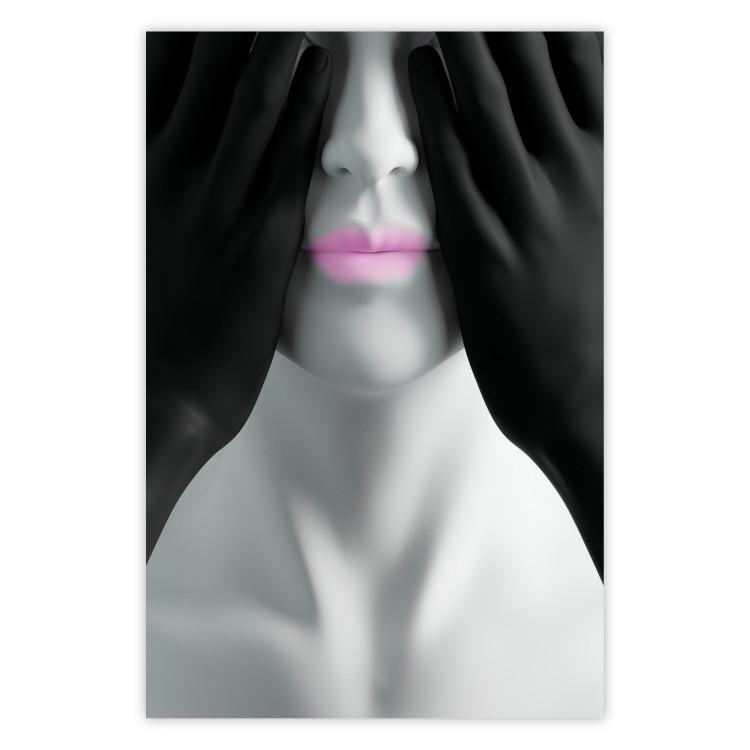 Poster Mannequin - black and white abstraction with a woman's face with pink lips